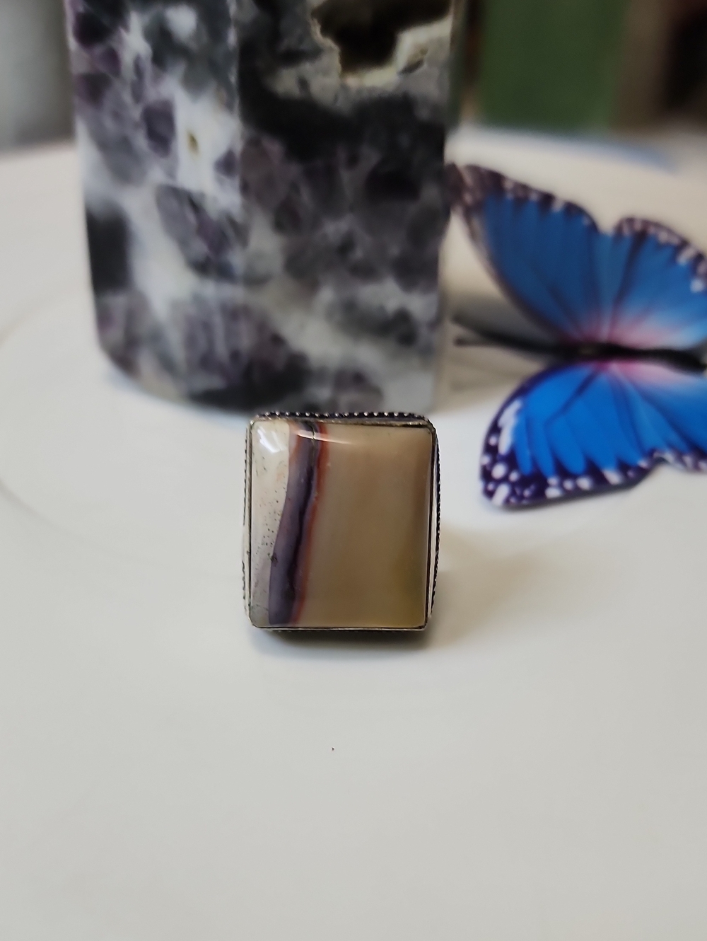 Natural Mookaite Ring in Beige and Brown